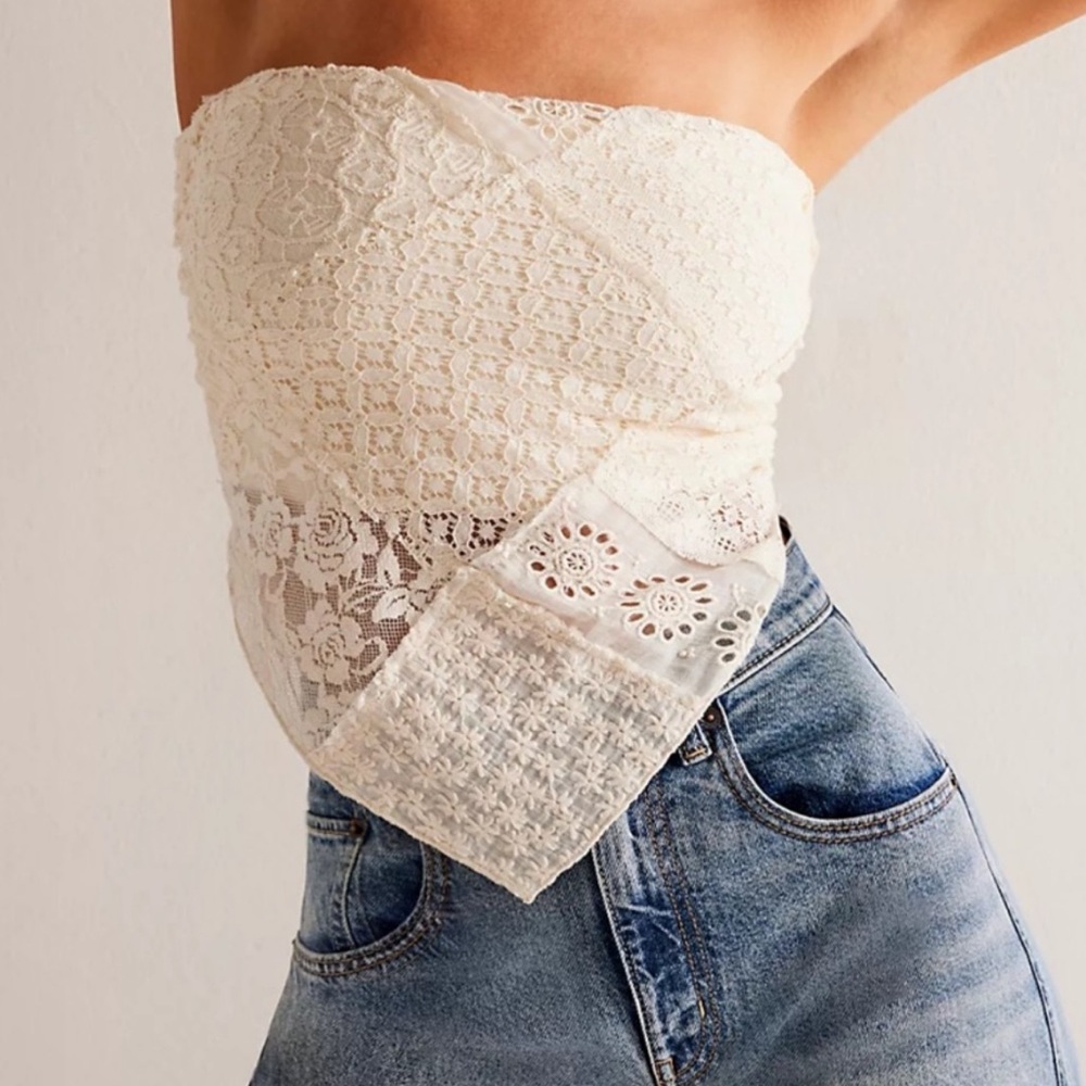 Free People Lace Strapless Cream Top
